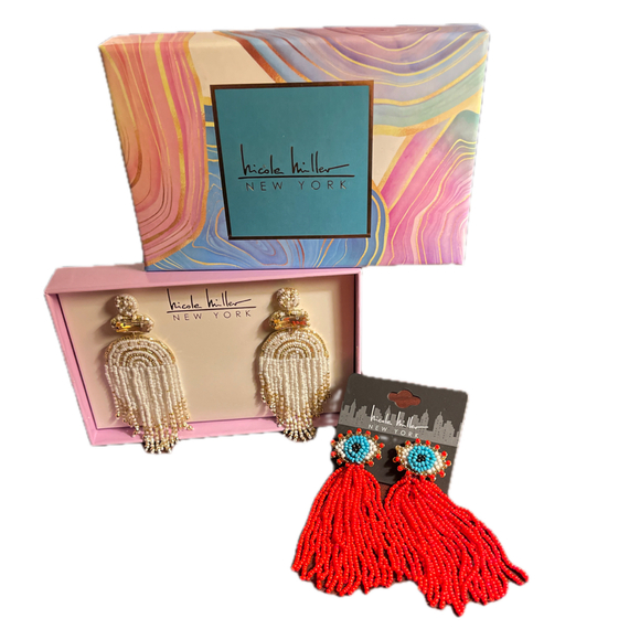 2 New Pairs Nicole Miller Dangle Seed Bead Earrings Gold Tone 3L - Picture 1 of 11